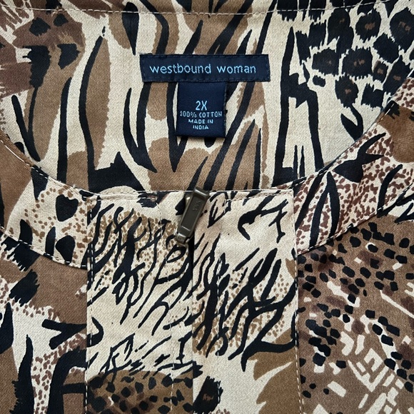 Westbound Woman Brown/Black Animal Print Front Zip Jacket. - Picture 6 of 6
